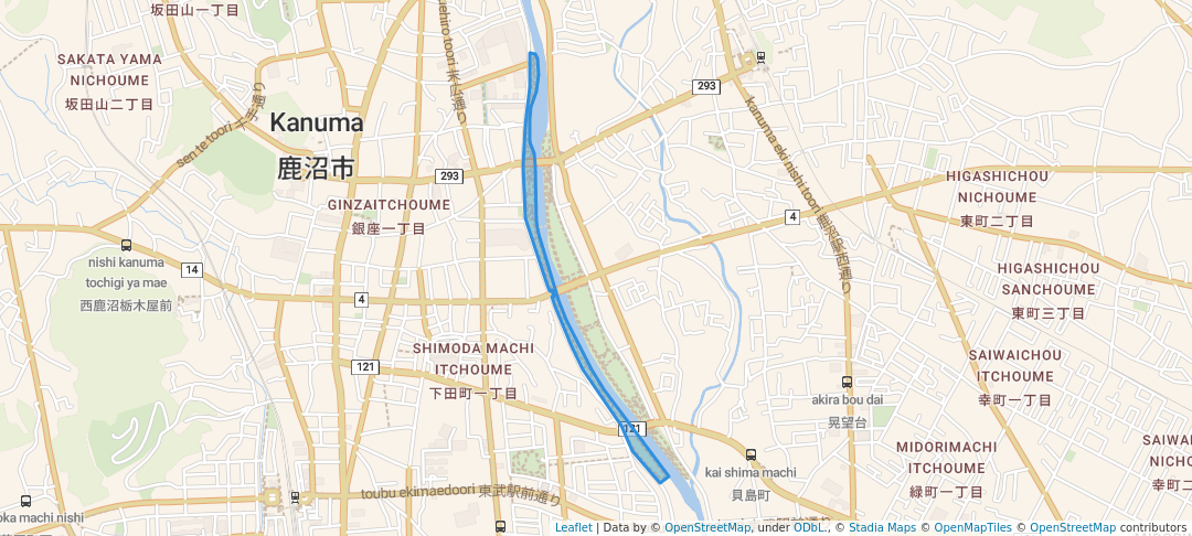 walking in 黒川緑地 map in Kanuma