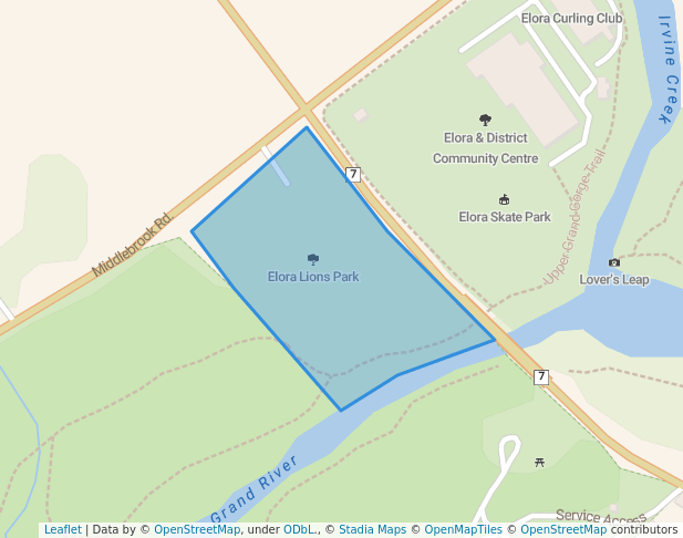 walking in Elora Lions Park map in Elora