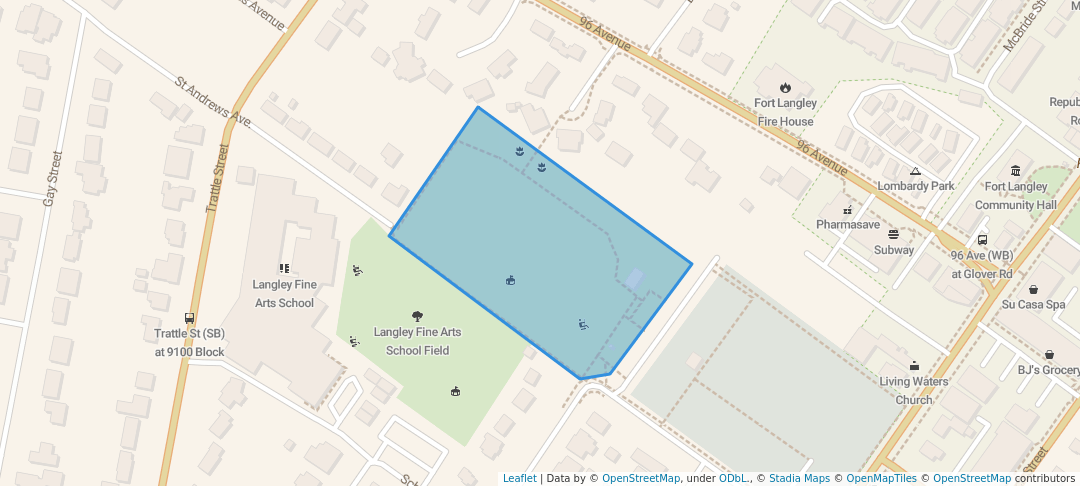 walking in Fort Langley Community Park map in Langley Township