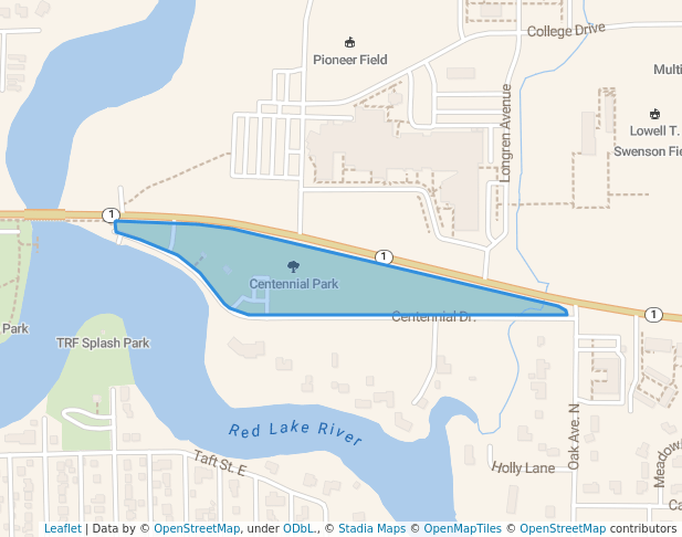 walking in Centennial Park map in Thief River Falls