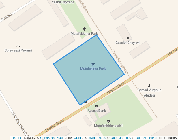 walking in Mutafekkirler Park map in Qazax