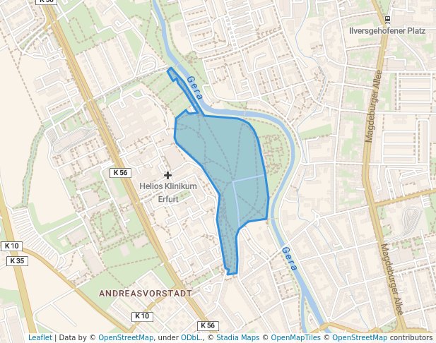 walking in Nordpark map in Erfurt