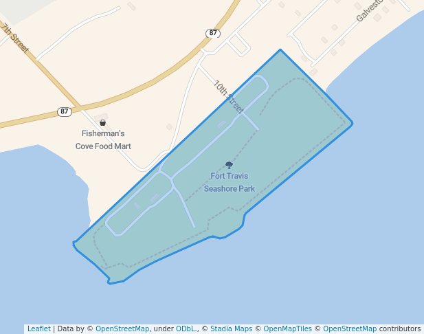 walking in Fort Travis Seashore Park map in Bolivar Peninsula