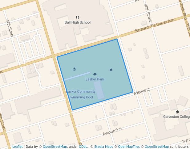 walking in Lasker Park map in Galveston