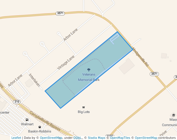 walking in Veterans Memorial Park map in Campbellsville