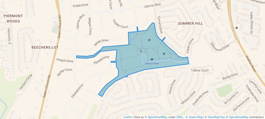 walking in Weiss Park map in Christiana
