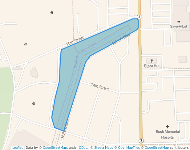 walking in Veterans Memorial Park North map in Rushville