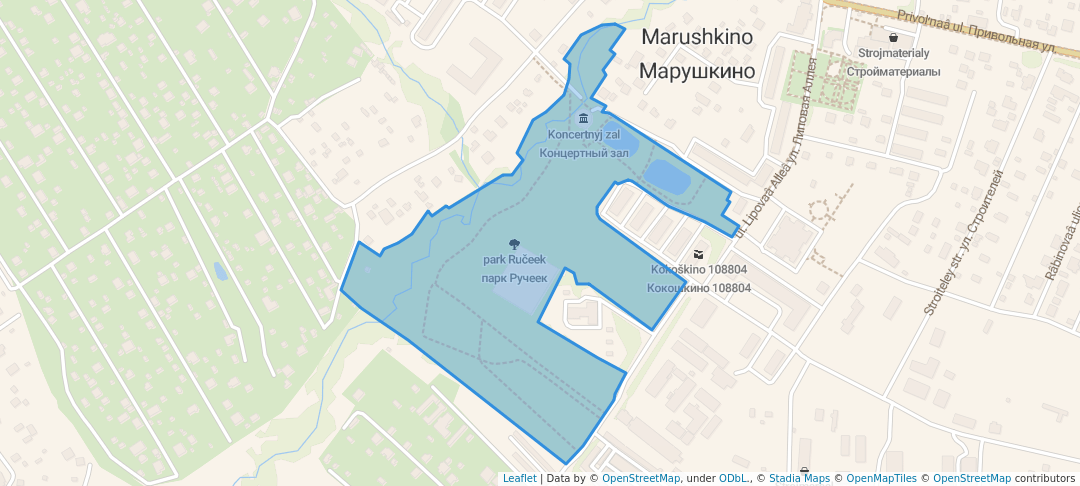 walking in парк Ручеек map in Marushkino