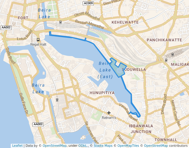 walking in Beira Lake Linear Park map in Colombo