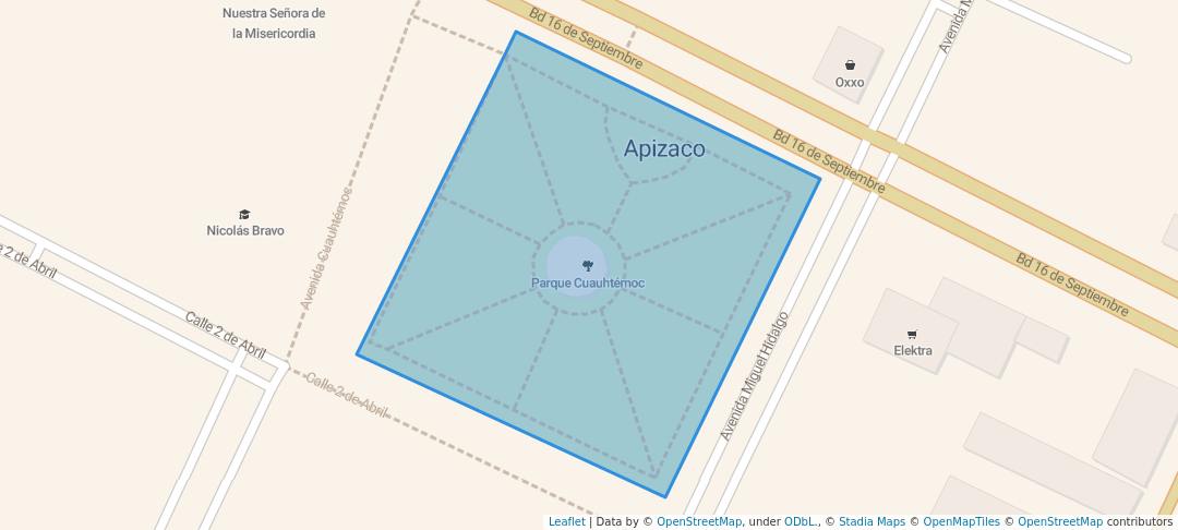 walking in Parque Cuauhtémoc map in Apizaco