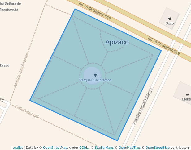 walking in Parque Cuauhtémoc map in Apizaco