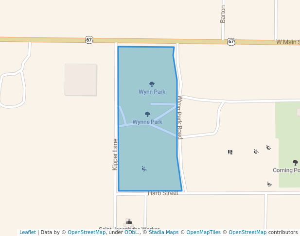 walking in Wynne Park map in Corning