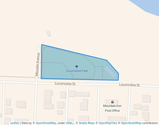 walking in Locomotive Park map in Mountain Iron