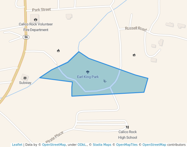walking in Earl King Park map in Calico Rock