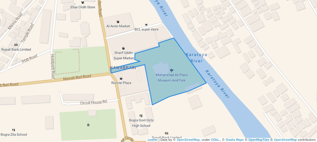 walking in Mohammad Ali Place Muesum And Park map in Bogura