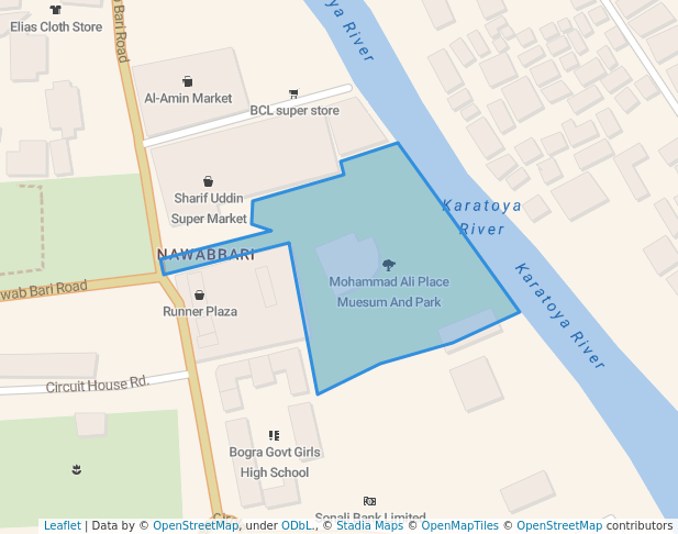 walking in Mohammad Ali Place Muesum And Park map in Bogura