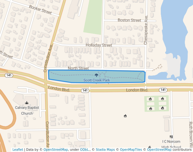 walking in Scott Creek Park map in Portsmouth