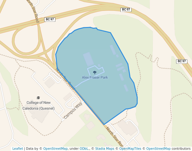 walking in Alex Fraser Park map in Quesnel