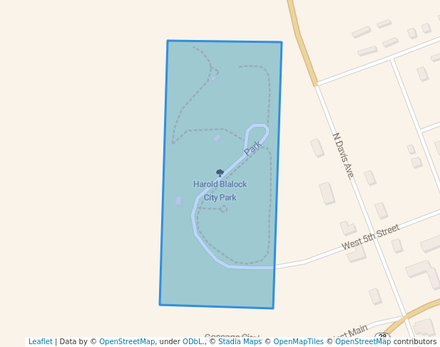 walking in Harold Blalock City Park map in Ola