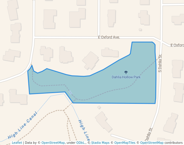walking in Dahlia Hollow Park map in Englewood