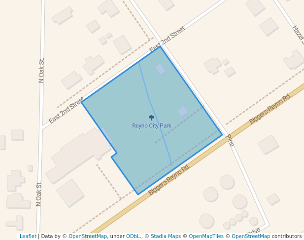 walking in Reyno City Park map in Biggers