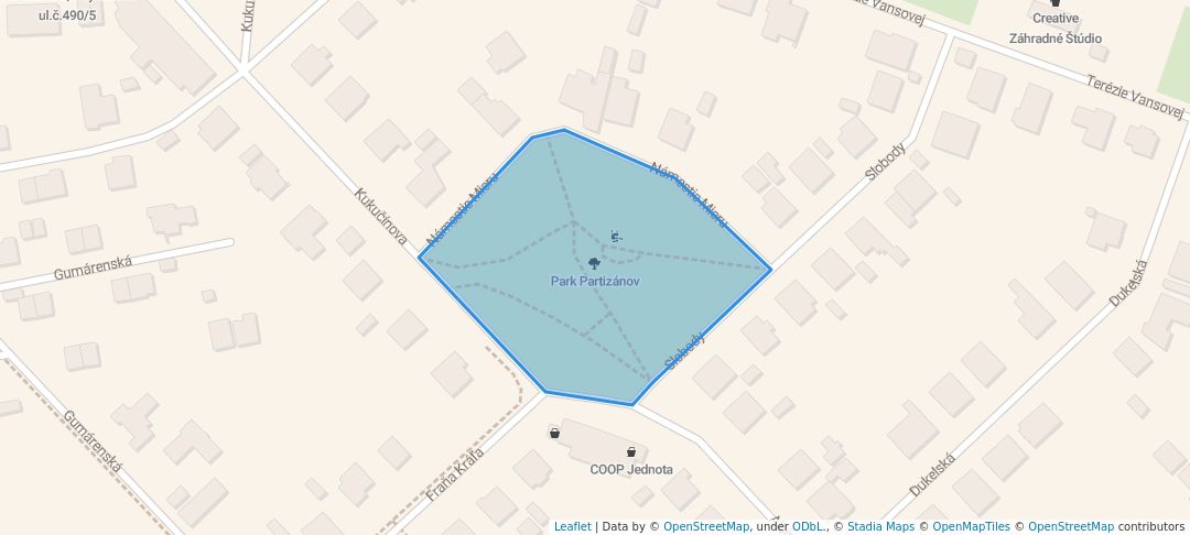 walking in Park Partizánov map in Partizánske