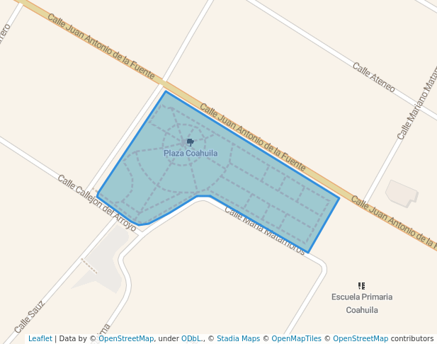 walking in Plaza Coahuila map in Saltillo