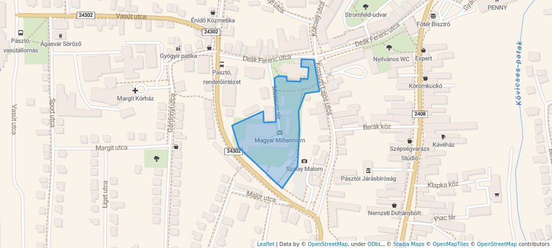 walking in Romkert map in Pásztó