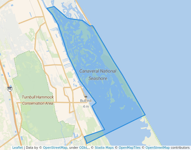 walking in Canaveral National Seashore map in Oak Hill