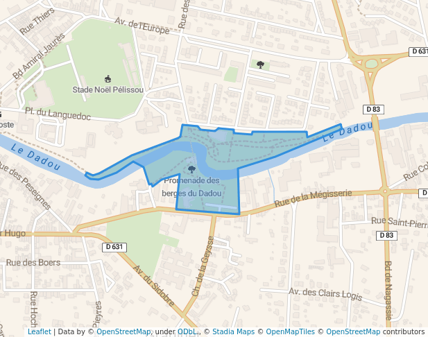 walking in Promenade des berges du Dadou map in Graulhet