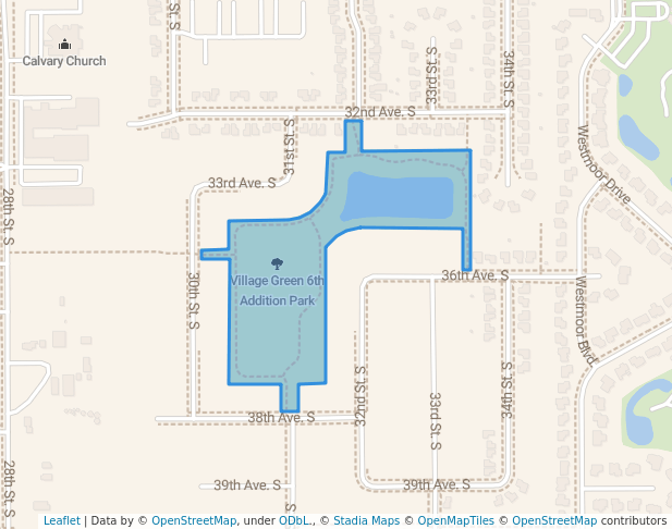 walking in Village Green 6th Addition Park map in Moorhead