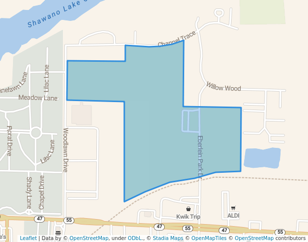 walking in Eberlein Park map in Shawano