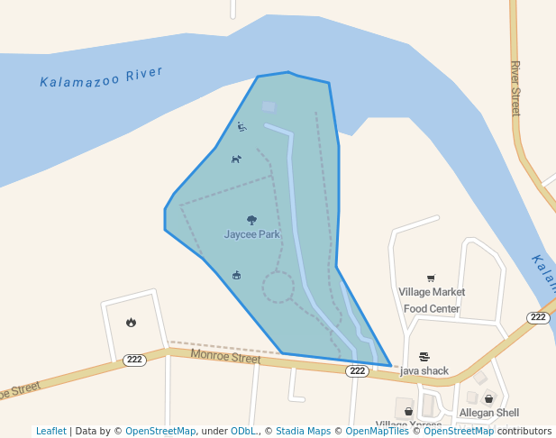 walking in Jaycee Park map in Allegan