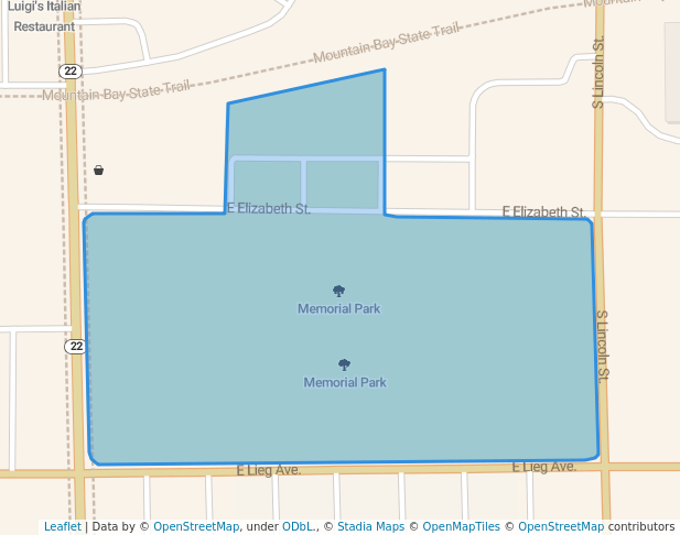 walking in Memorial Park map in Shawano