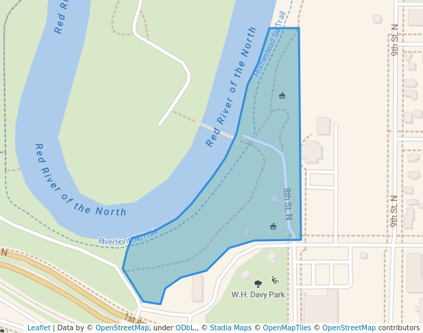 walking in Memorial Park map in Moorhead