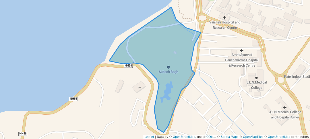 walking in Subash Bagh map in Ajmer