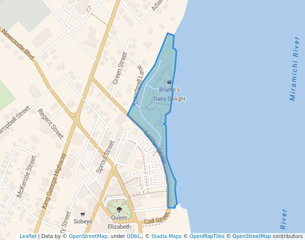 walking in Ritchie's Wharf map in Miramichi