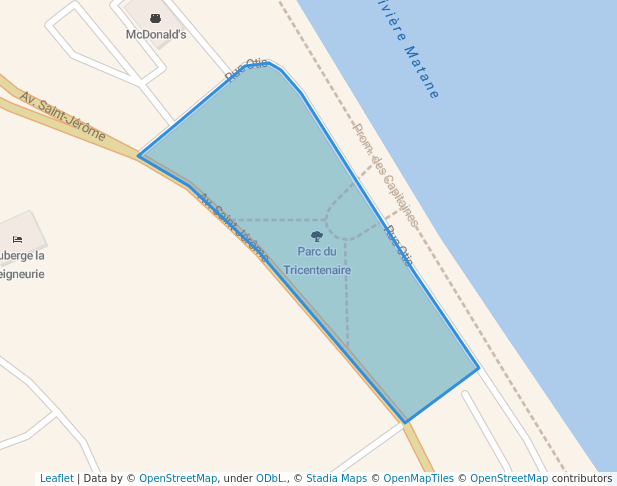 walking in Parc du Tricentenaire map in Matane