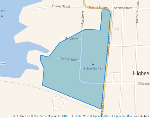 walking in Higbe Railroad lake park map in Higbee