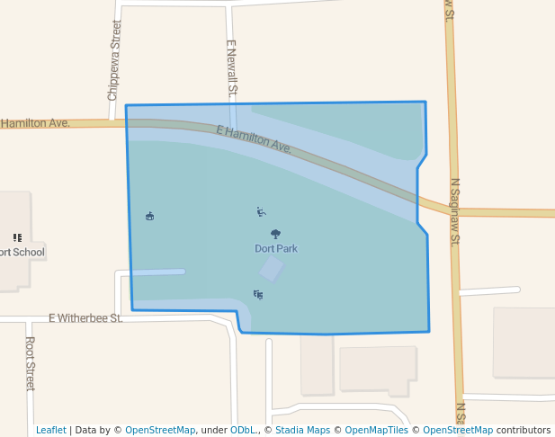 walking in J. Dallas Dort Park map in Flint