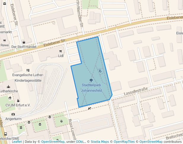 walking in Stadtteilpark Johannesfeld map in Erfurt