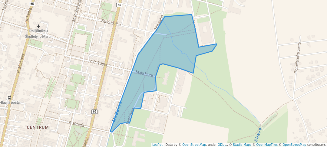 walking in Park Malá Hora map in Martin