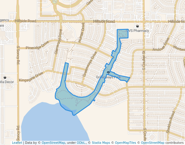 walking in Greenways Park map in Amarillo