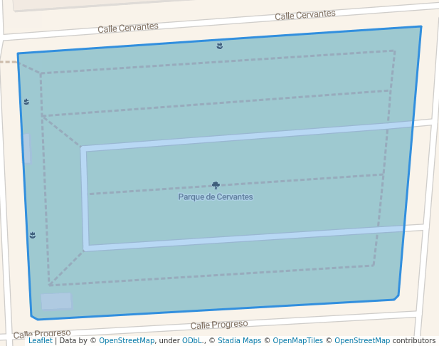 walking in Parque de Cervantes map in Puebla de la Calzada