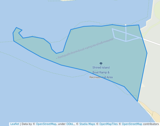 walking in Shired Island Boat Ramp & Recreational Area map in Old Town
