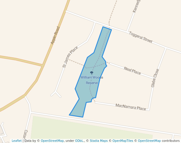 walking in William Woods Reserve map in Appin