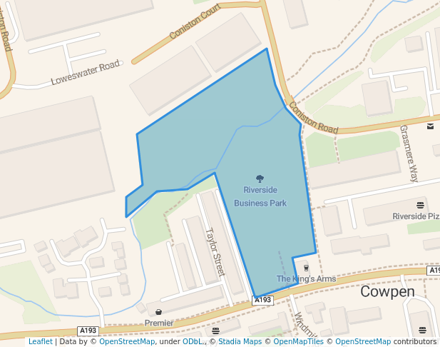 walking in Riverside Business Park map in Blyth