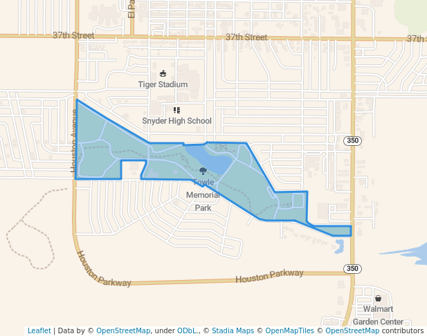 walking in Towle Memorial Park map in Snyder