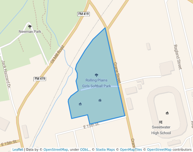 walking in Rolling Plains Girls Softball Park map in Sweetwater