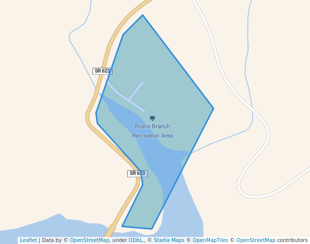 walking in Ryans Branch Recreation Area map in Charity